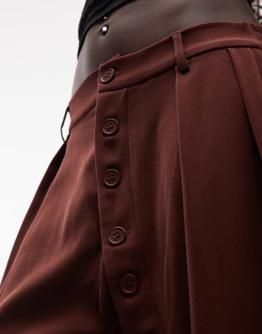 Daisy Street pantalon large taille mi-haute avec boutons asymétriques marron, 3 de 5
