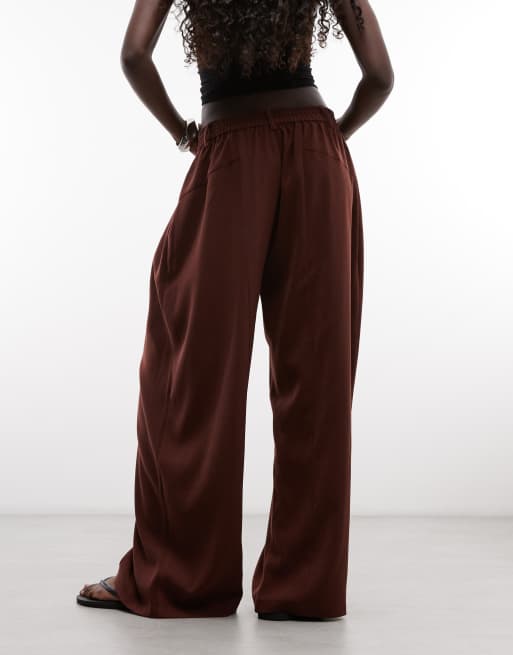 Daisy Street pantalon large taille mi-haute avec boutons asymétriques marron, 4 de 5