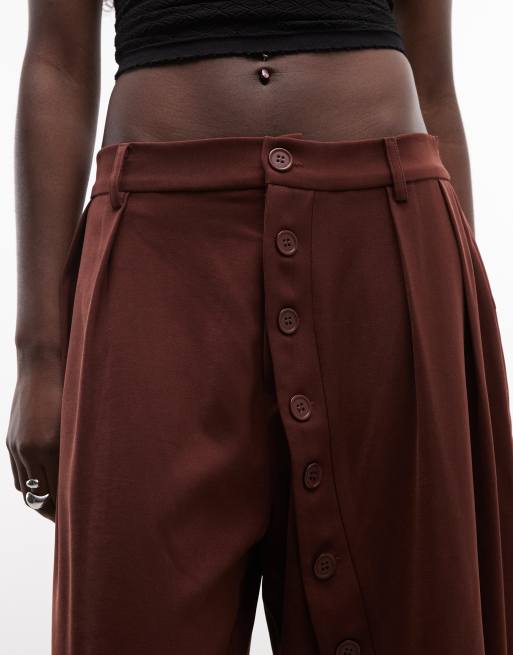 Daisy Street pantalon large taille mi-haute avec boutons asymétriques marron, 5 de 5