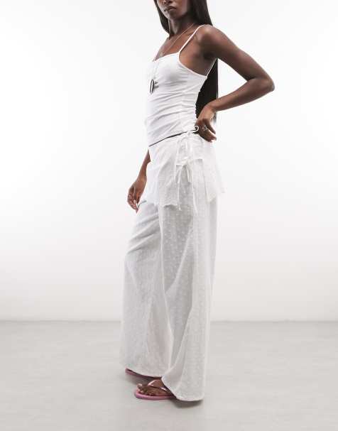 Daisy Street - Pantalones blancos de pernera recta y estilo boho con falda superpuesta y bordado inglés - view 1