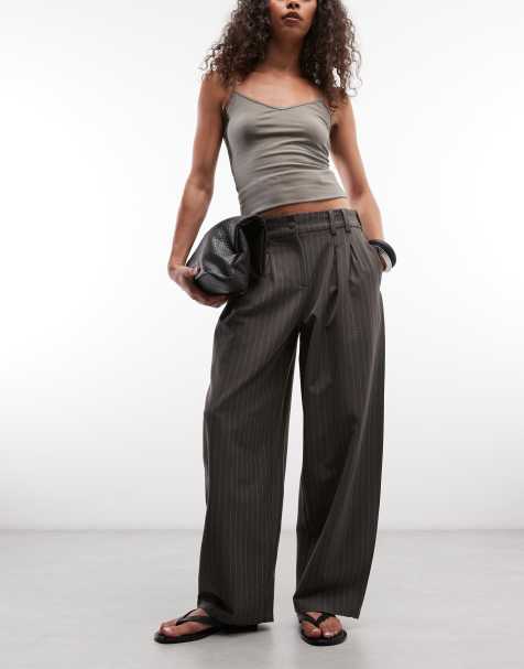 Daisy Street - Pantalones grises de corte globo holgado con raya diplomática - view 1