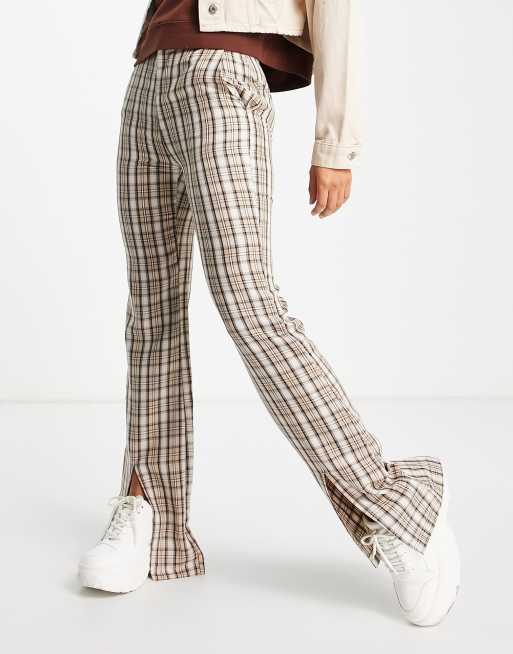 Daisy Street - Pantaloni sartoriali a vita alta a quadri vintage con spacchi sul davanti