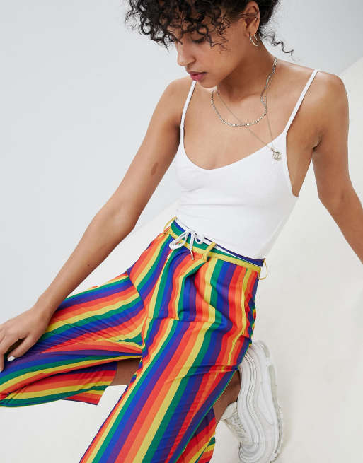 Daisy Street Peg Pants In Rainbow Stripe