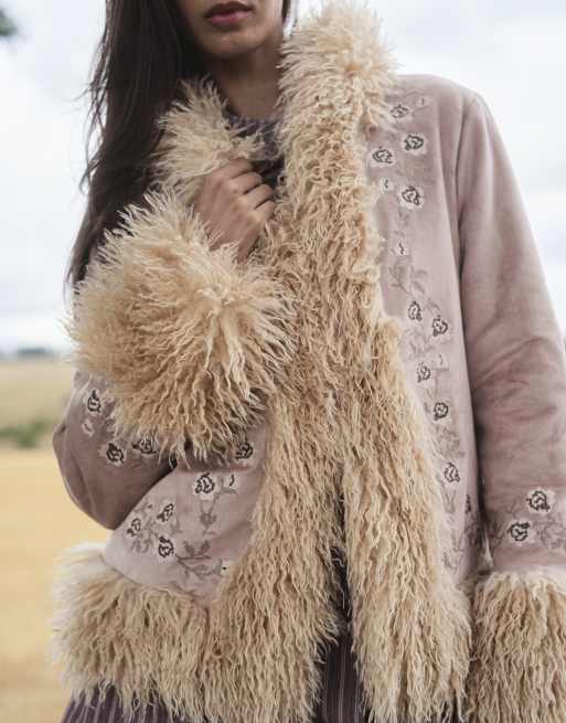 Daisy Street penny lane boho coat in pink floral embroidery, 2 of 4