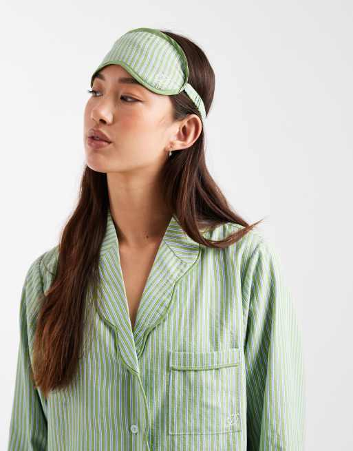 Daisy Street - Pigiama con camicia e pantaloni blu navy a righe con mascherina da notte abbinata, 4 di 4