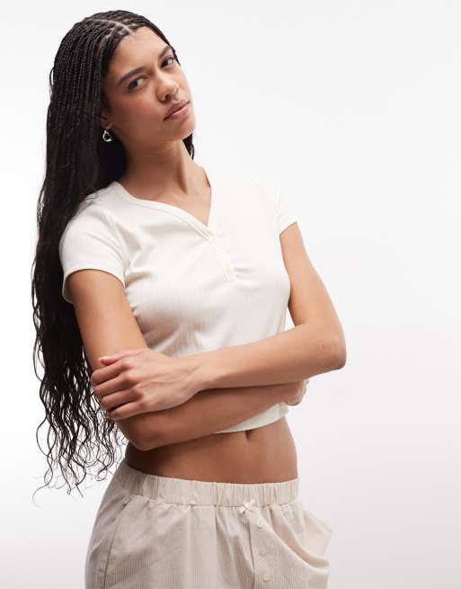 Daisy Street - Pigiama con top e pantaloni traforati beige a quadretti, 2 di 4