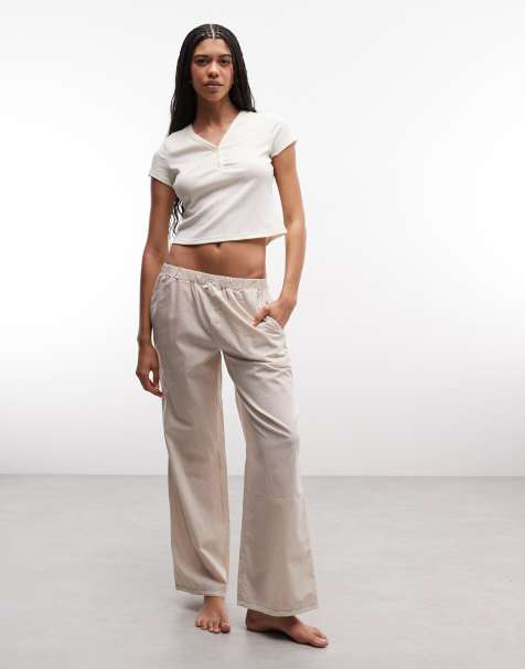 Daisy Street - Pijama a cuadros vichy beis de pantalones y top de punto pointelle - view 1