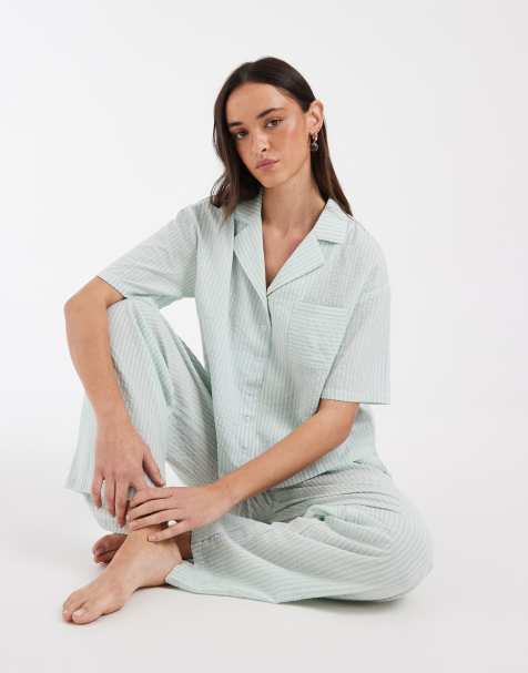 Daisy Street - Pijama azul a rayas de camisa y pantalones a juego - view 1