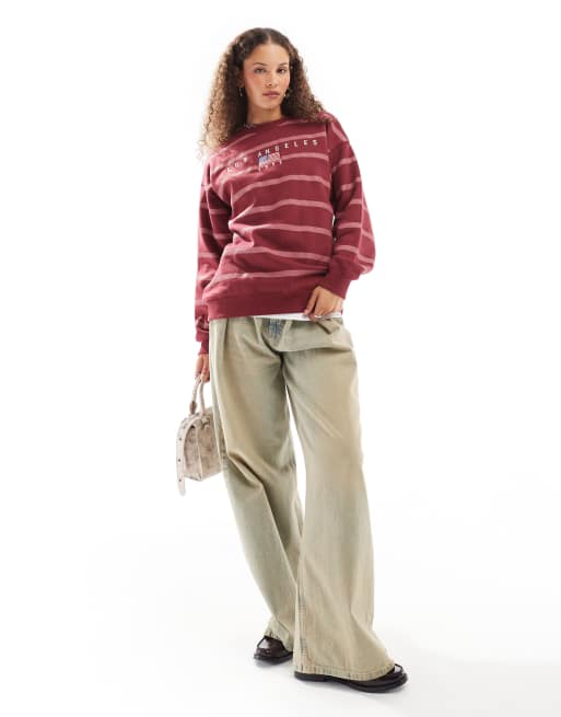 デイジーストリート Daisy Street 【 Embroidered Sweatshirt Women 】 レディース Daisy Street pink stripe LA embroidered sweatshirt | ASOS