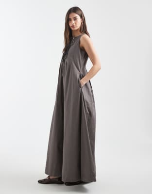 Daisy Street Pintuck Detail Maxi Dress With Front Ties In Gray
