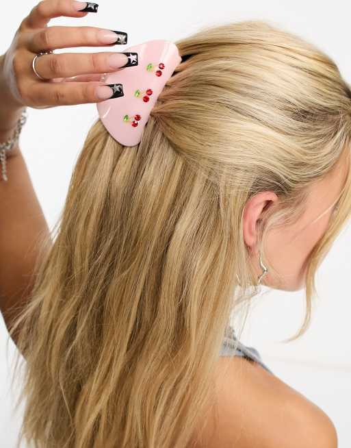 Pinza per capelli a doppia C con perline e strass - cm 12 Scegli il colore  Rosa