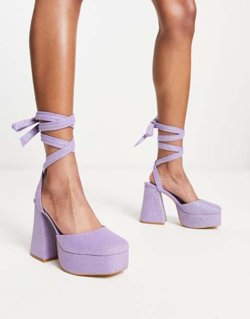 Daisy Street Exclusive double platform heeled shoes in lilac satin