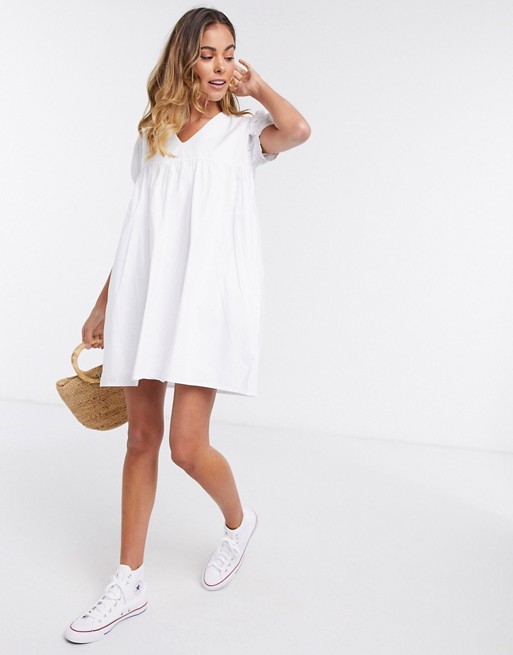 Daisy Street playsuit with skirt overlay and puff sleeves in cotton