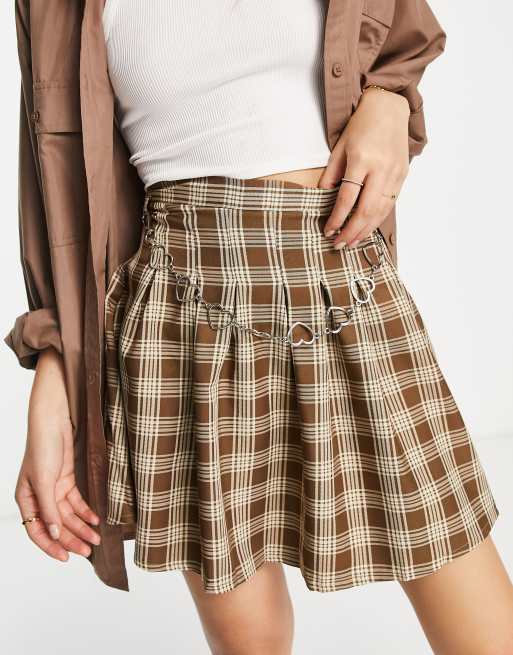 Plaid mini skirt outlet with chain