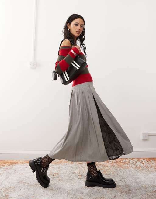 Daisy Street pleated midaxi skirt with lace insert