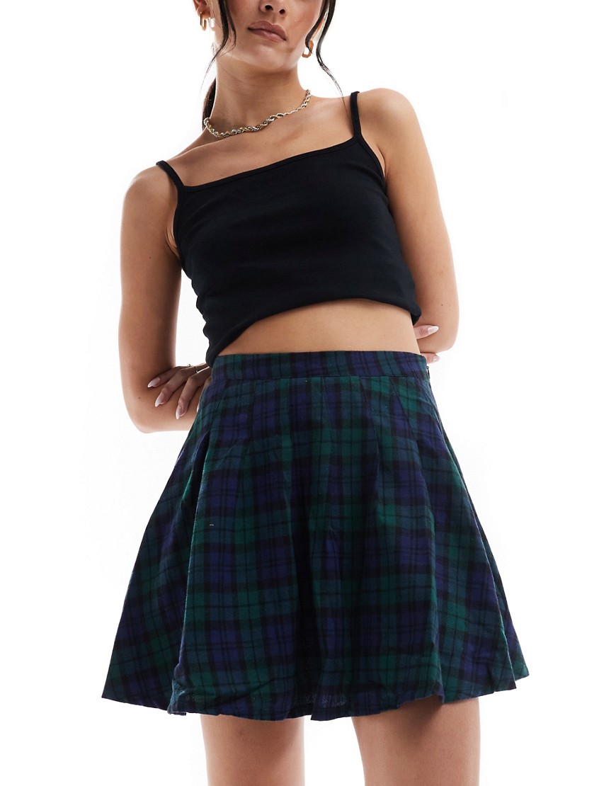 Daisy Street pleated mini skirt in retro check-Multi