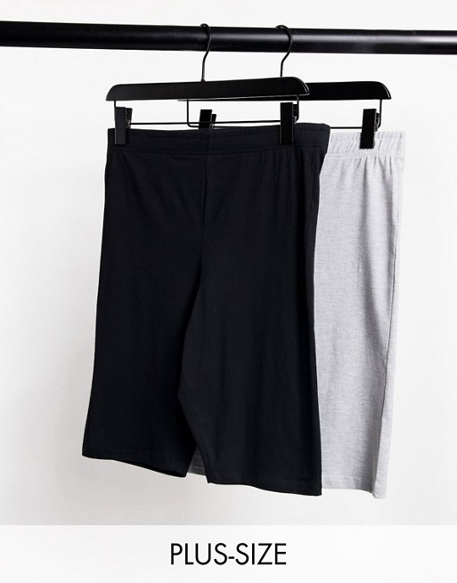 Daisy Street Plus 2 pack legging shorts in black and grey