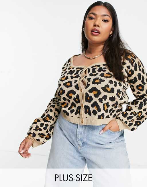 Daisy Street Plus 90s cropped cardigan in leopard print ASOS