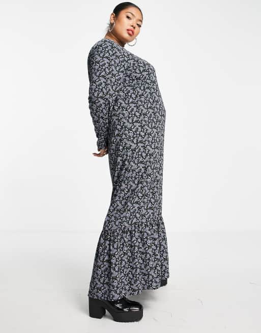 Daisy Street Plus - Aangerimpelde mini-jurk met bloemenprint in blauw, 3 van 4