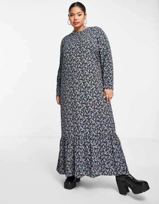 Daisy Street Plus - Aangerimpelde mini-jurk met bloemenprint in blauw, 4 van 4