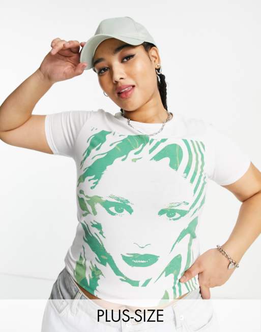 Daisy Street Plus - Aansluitend T-shirt in jaren 90-stijl met golvende gezichtsprint