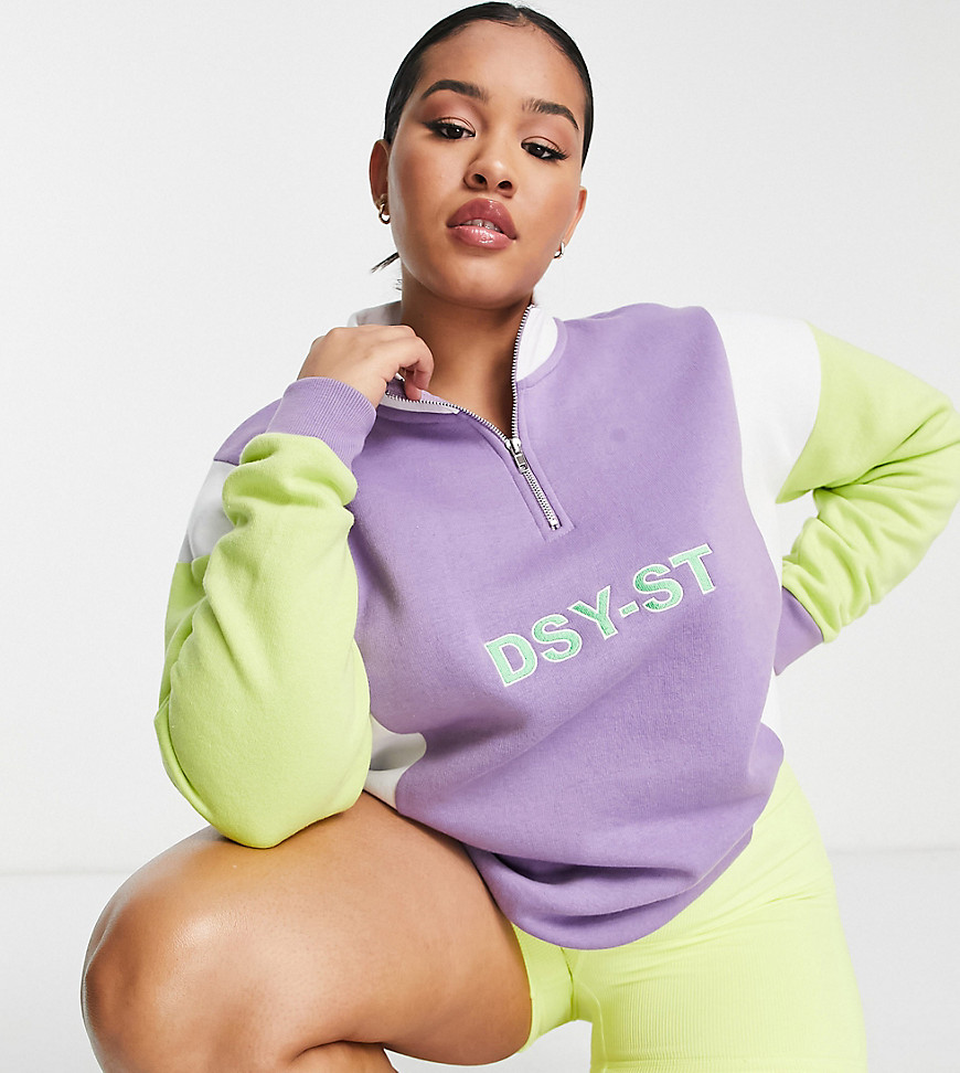 Daisy Street Plus Active 1/2 zip sweatshirt in color block-Multi