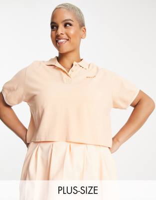 Daisy Street Plus Active Crop Tennis Polo In Peach-orange