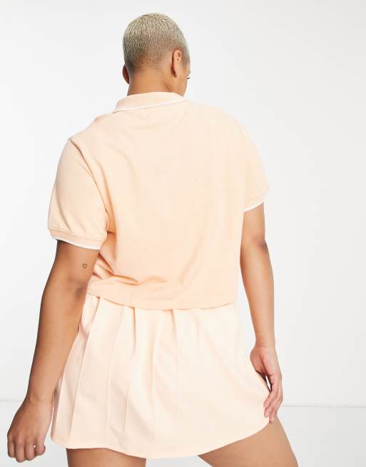 Daisy Street Plus Active crop tennis polo in peach , 2 of 4