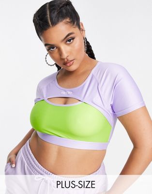 Daisy Street Plus Active cutout crop top in lilac and green
