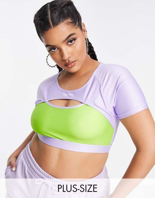 Daisy Street Plus Active cutout crop top in lilac and green 