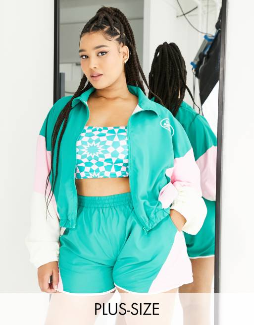 Daisy Street Plus - Active - Giacca sportiva turchese con motivo color block e zip
