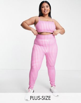Daisy Street Plus Active gingham high waisted leggings in pink