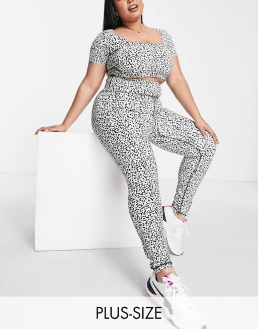 Daisy Street Plus - Active - Legging taille haute à imprimé pâquerettes - Noir et crème 
