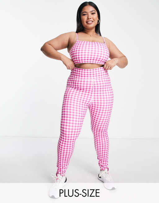 Daisy Street Plus – Active – Leggings in rosa Vichykaromuster mit hohem Bund