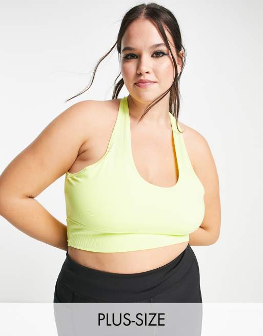 Daisy Street Plus Active light support rib halter sports bra in lemon