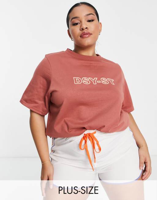 Daisy Street Plus Active oversized embroidered tshirt in brown ASOS
