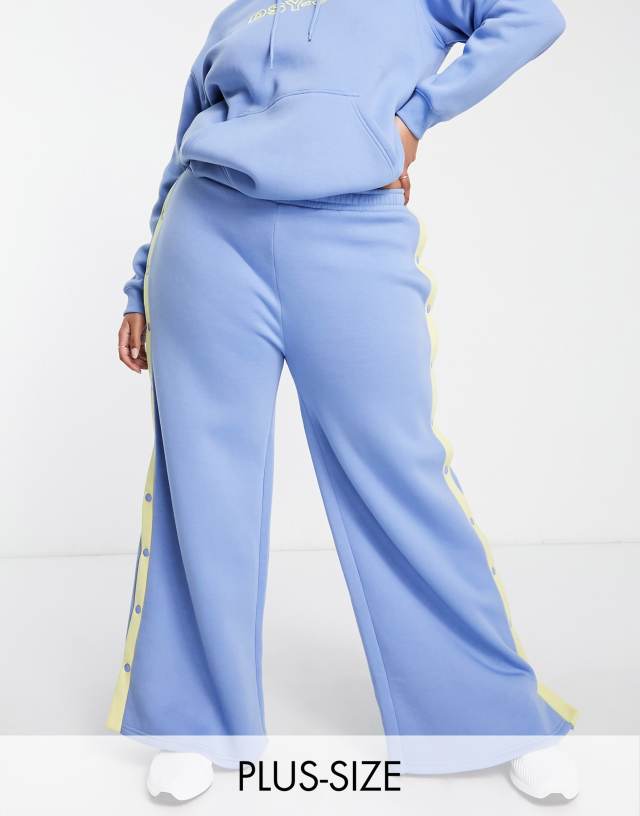 Daisy Street Plus Active side-snap wide leg sweatpants in blue