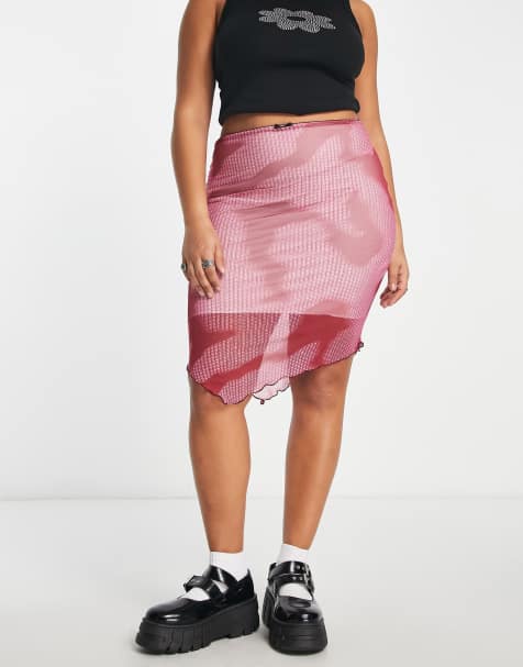 Daisy Street Plus asymmetric midi skirt in pink print - view 1