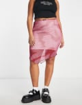 [Daisy Street Plus] Daisy Street Plus asymmetric midi skirt in pink print-Multi 56 Plus MULTI