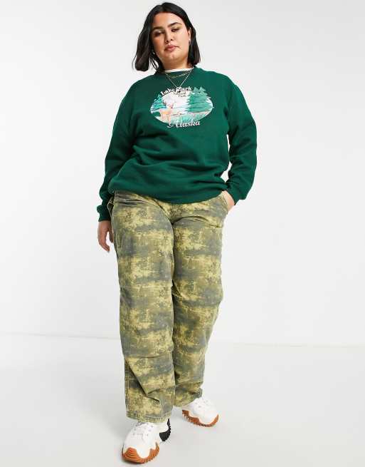 Daisy Street – Plus – Avslappnad sweatshirt med Alaska-tryck i vintagestil, 4 av 4
