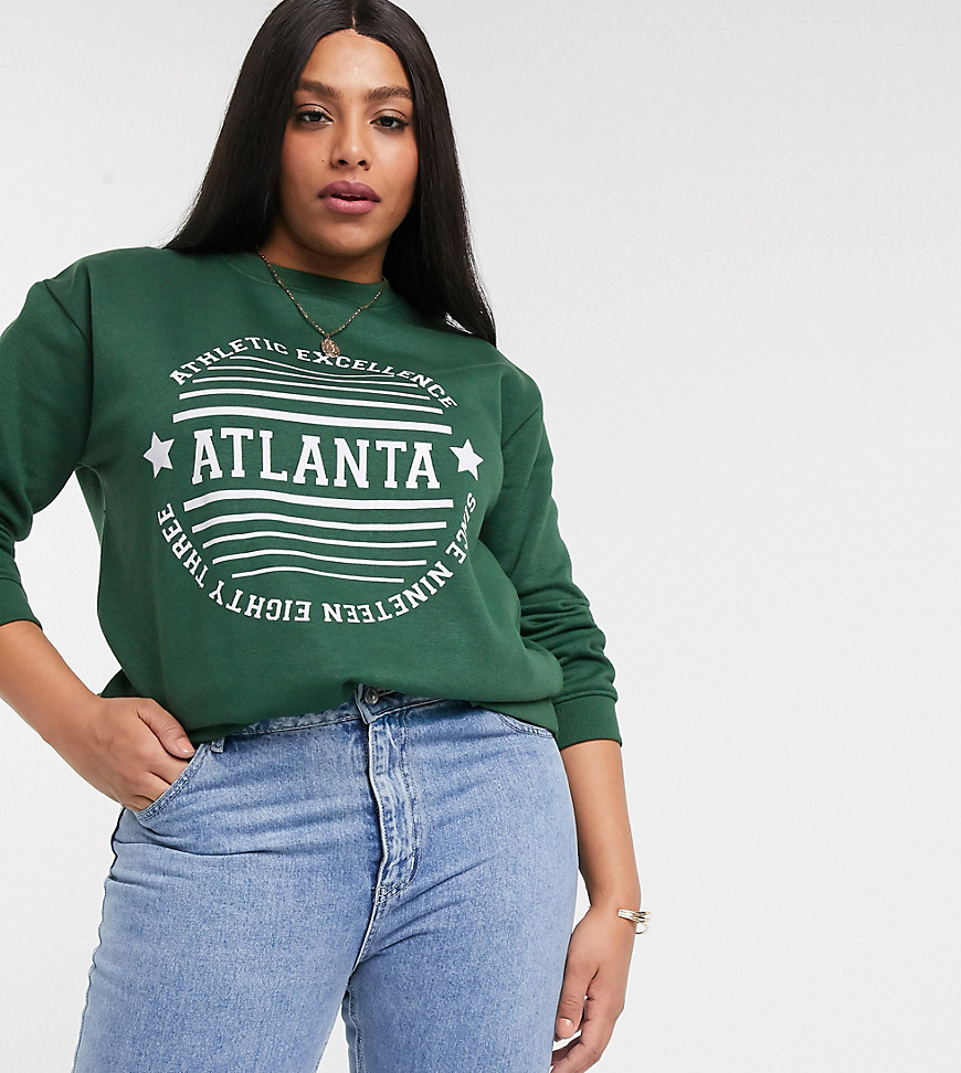 Daisy Street Plus – Avslappnad sweatshirt med Atlanta-tryck-Grön