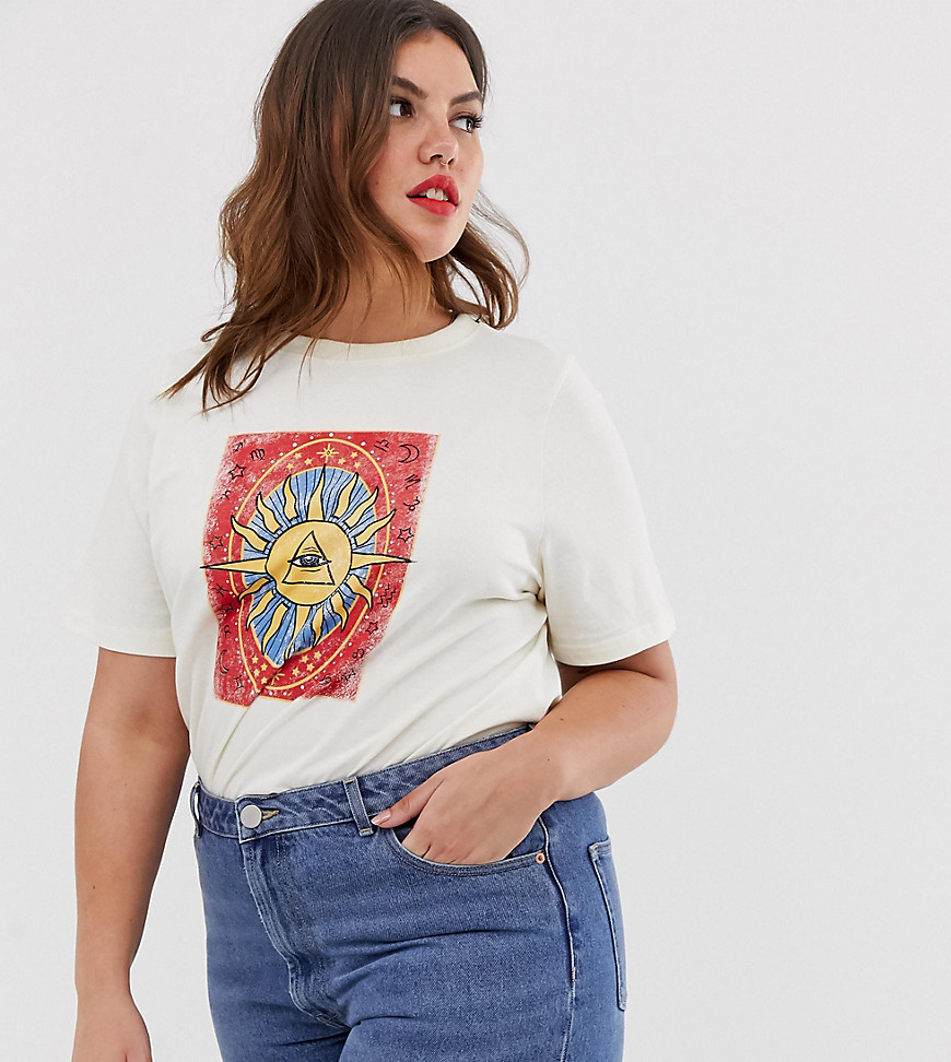 Daisy Street Plus – Avslappnad t-shirt med tarotmönster-Beige