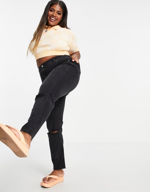Daisy Street Plus – Blommig och rutig stickad crop top med utsmyckade knappar, 2 av 4