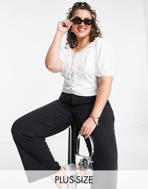 Daisy Street Plus - Blouse in vintage melkmeisjesstijl met kanten afwerking