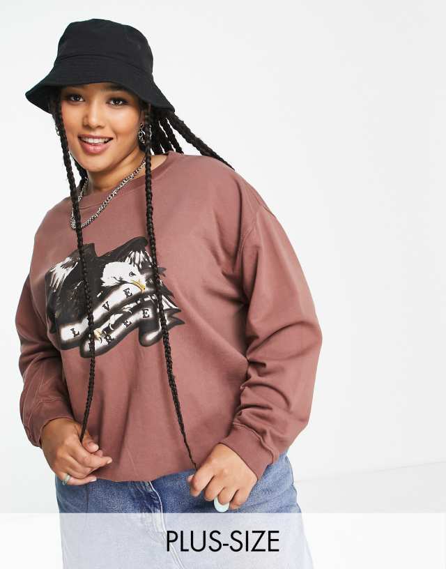 Daisy Street Plus boxy fit washed brown sweatshirt with eagle graphic