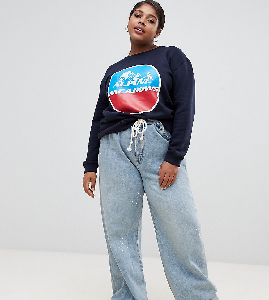 Daisy Street Plus – Boyfriend-sweatshirt med alpmotiv i vintagestil-Marinblå