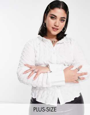 Daisy Street Plus Bubble 90s Fitted Shirt-white