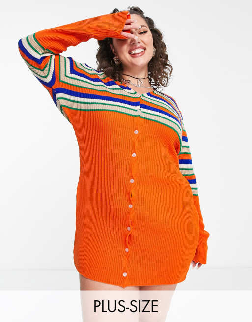 Daisy Street Plus button front knit mini dress in stripe