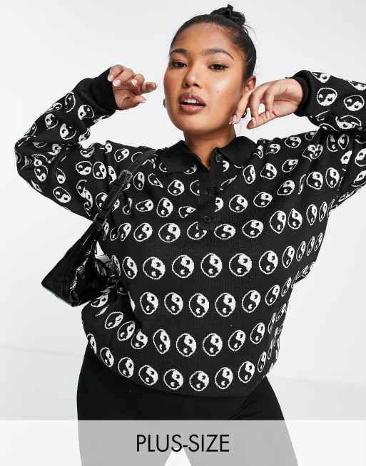 Daisy Street Plus button front knitted sweater in yin and yang