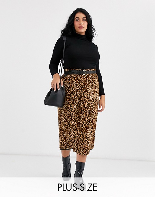 Daisy Street Plus button front midi skirt in leopard print